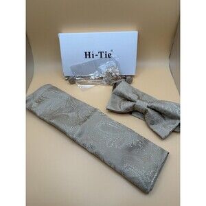 Hi-Tie Gold Paisley Bow Tie Set with Accessories